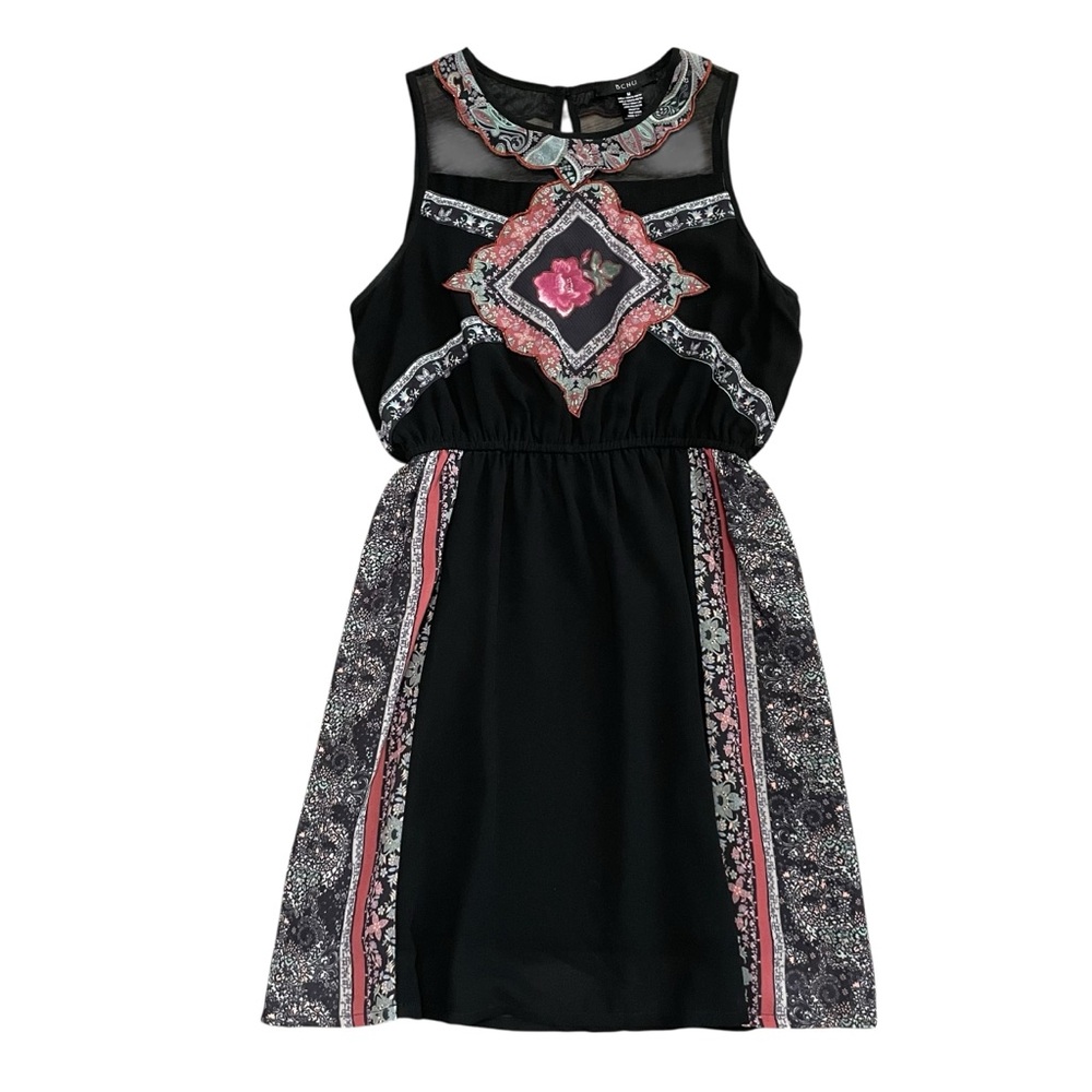 BCNU Women's Black Sleeveless Boho Floral Dress Size‎ Medium